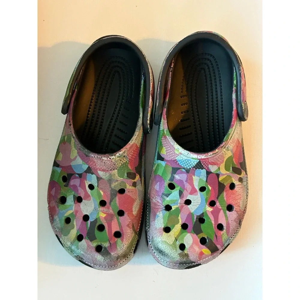 Crocs Classic Clogs Kids‎ Multi Color Abstract Floral Metallic Print Size M4 W6